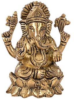 Gold Plated Ganesha Idol -Brass Lord Ganesha Statue Hindu God Ganesh Ganpati Sitting Idol Home Office Decor Pujan Puja – Diwali Decoration Items for Home – Diwali Gifts