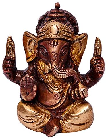 Purpledip Brass Statue Lord Ganesha: Collectible Idol in Copper-Silver Finish (10646)