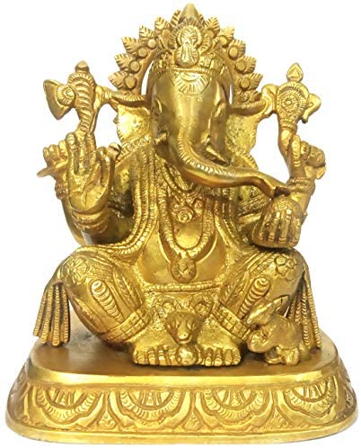 Purpledip Brass Idol Ganesha: Ganapathi Vinayak Heavy Metal Statue (10016A)