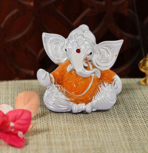 TiedRibbons Silver Plated Decorative Ganesh Ji Murti Idol Figurine Statue (2.75 inch X 2 Inch) – Ganesh Idol for Home Décor car Dashboard