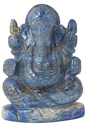 Real Gems Ganesha Statue in Great Lapis Lazuli Gem 1558.50 Ct, Ganesh Idol for Car/Home Decor/Mandir/Gift. Hindu God Idol.