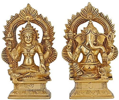 Handmade Indian Brass Ganesha Lakshmi Idols Hindu Statues Puja Brass 6.5 X 3 Inches