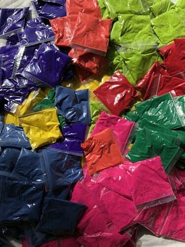 100 Colour Run Party Event Mini Bags | 100 Mini Bags Mix of 10 Colours in 100g Bags of Gulal Holi Throwing Paint Powder | Non Toxic Safe to Use