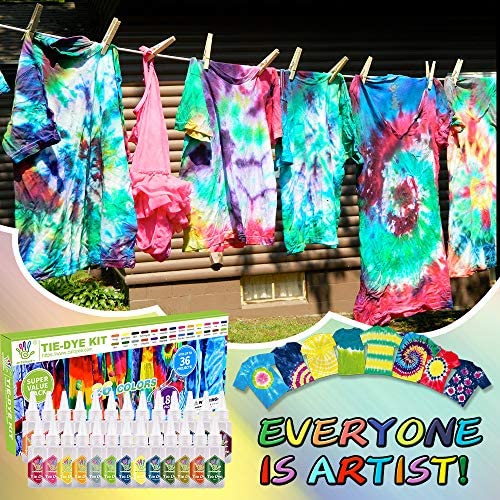 26 Colours Tie Dye Kits, Caloyee Permanent One Step Tie Dye Set for Craft Arts Fabric Textile Party DIY Handmade Project, Non-Toxic Tie Dye Supplies
