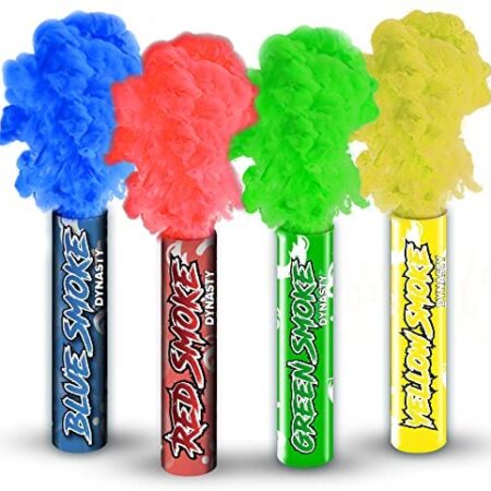 Dynastyparty - Smoke Bomb Grenades Flares- Pack of 4 Ring Pull Smoke Flares - Red, Blue, Green, Yellow grade smoke, designed to impress
