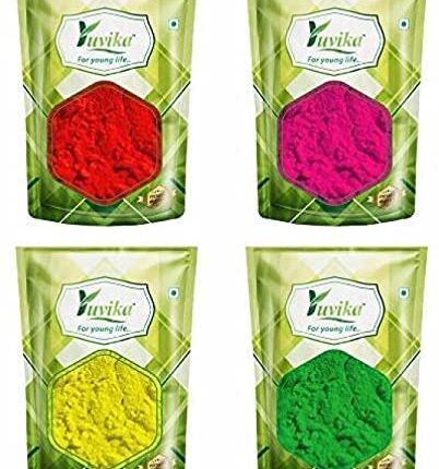 Export Quality Holi Ke Rang Natural Colors Holi Color Powder Pack of 4 (Red, Pink, Yellow, Green 400 Grams Each 1600 gm)