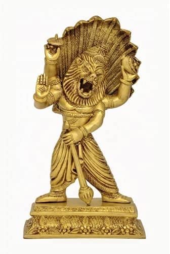 God Narasimha Brass Statue Reincarnation of Lord Vishnu ( 11.50" H X 6.50" W ) Vishnu Idol,Vishnu and laxmi Statue,Vishnu and laxmi murti,Vishnu Brass Idol,Vishnu dashavatar,Lord Vishnu Idol,Vishnu