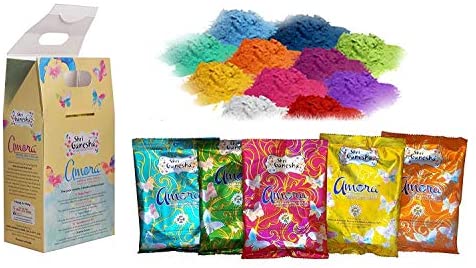 Holi Color Pure Herbal Holi Colors Gulal Box in 5 Different Colors 500g. (5 X 100 GMS) Pink, Green, Blue, RED, Peach Non Toxic, Skin Safe Holi Gulal