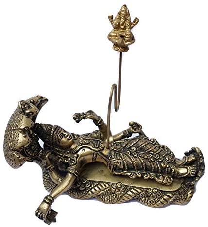 MohanJodero Elegant Brass Lord Vishnu Statue/Laxmi Narayan Statue/Sculpture with Lord Brahma originating from Navel