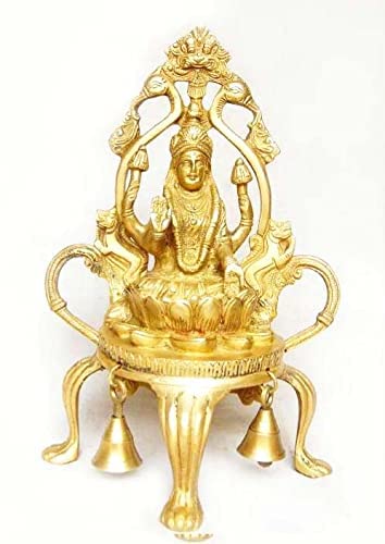 Sharvgun Godess Laxmi With Hanging Bells Brass Statue Temple Decoration Idol Figurine Gift Item 2.3 kg, 13 Inch